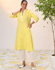 Zainab Lemon Embroidered Cotton Linen Indo-western Dress for Women
