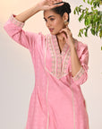 Mehnaz Pink Embroidered Cotton Linen Kurta Set for Women