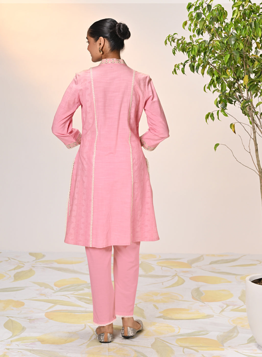 Mehnaz Pink Embroidered Cotton Linen Kurta Set for Women