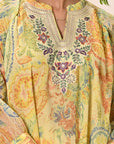Anya Lemon Printed Georgette Long Top for Women
