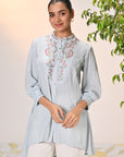 Maha Powder Blue Embroidered Crinkled Crepe Shirt for Women
