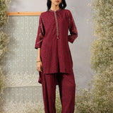 Nazneen Fuchsia Abstract Printed Asymmetrical Hem Straight Mid Co-ord Set