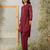 Nazneen Fuchsia Abstract Printed Asymmetrical Hem Straight Mid Co-ord Set