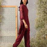 Nazneen Fuchsia Abstract Printed Asymmetrical Hem Straight Mid Co-ord Set