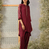 Nazneen Fuchsia Abstract Printed Asymmetrical Hem Straight Mid Co-ord Set