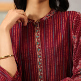 Nazneen Fuchsia Abstract Printed Asymmetrical Hem Straight Mid Co-ord Set