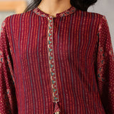 Nazneen Fuchsia Abstract Printed Asymmetrical Hem Straight Mid Co-ord Set