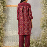 Nazneen Fuchsia Abstract Printed Asymmetrical Hem Straight Mid Co-ord Set