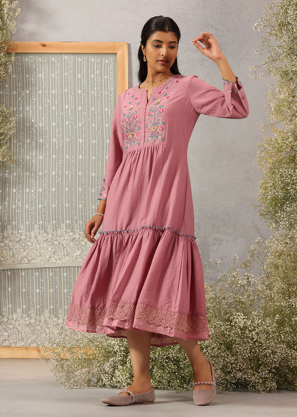 pink viscose dress Tropicana Breeze Dress | Pink 100% Viscose with Buttons and Elastic | Clever Front Knot