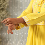 Nairang Buttercup Yellow Embroidered Crinckled Viscose Dress for Women