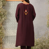 Mohra Dark Purple Embroidered Viscose Satin Mid Co-ord Set for Women