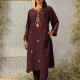 Mohra Dark Purple Embroidered Viscose Satin Mid Co-ord Set for Women