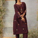 Mohra Dark Purple Embroidered Viscose Satin Mid Co-ord Set for Women