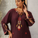 Mohra Dark Purple Embroidered Viscose Satin Mid Co-ord Set for Women
