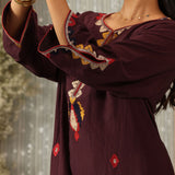 Mohra Dark Purple Embroidered Viscose Satin Mid Co-ord Set for Women