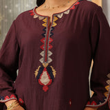 Mohra Dark Purple Embroidered Viscose Satin Mid Co-ord Set for Women