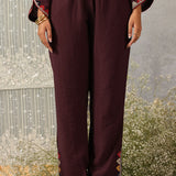 Mohra Dark Purple Embroidered Viscose Satin Mid Co-ord Set for Women