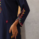 Mohra Dark Blue Embroidered Viscose Satin Mid Co-ord Set for Women