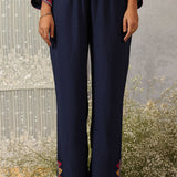 Mohra Dark Blue Embroidered Viscose Satin Mid Co-ord Set for Women