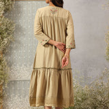 Saraab Green Embroidered Viscose Dress for Women