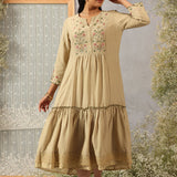 Saraab Green Embroidered Viscose Dress for Women