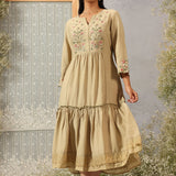 Saraab Green Embroidered Viscose Dress for Women
