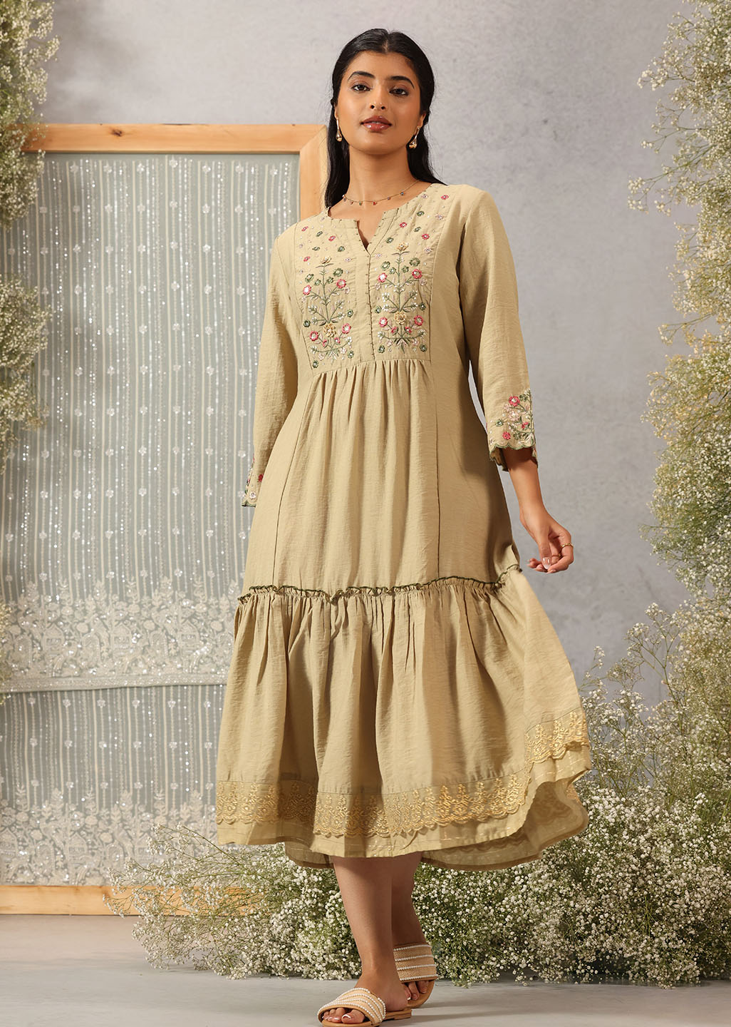 green emerald velvet dress Saraab Green Embroidered Viscose Dress for Women – Lakshita