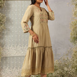 Saraab Green Embroidered Viscose Dress for Women