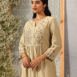 Saraab Green Embroidered Viscose Dress for Women