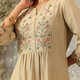 Saraab Green Embroidered Viscose Dress for Women
