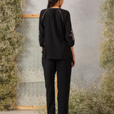 Preet Classic Black Embroidered Rayon Short Co-ord for Women