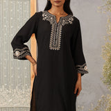 Mrunal Midnight Black Embroidered Cotton Viscose Crinckled Co-ord set for Women