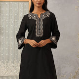 Mrunal Midnight Black Embroidered Cotton Viscose Crinckled Co-ord set for Women