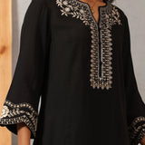 Mrunal Midnight Black Embroidered Cotton Viscose Crinckled Co-ord set for Women