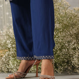 Mrunal Blue Embroidered Cotton Viscose Crinckled Long Co-ord set for Women