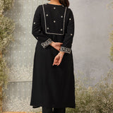 Hiral Classic Black Embroidered Modal Chanderi Mid- Co-ord Set for Women