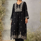 Hiral Classic Black Embroidered Modal Chanderi Mid- Co-ord Set for Women