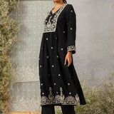Hiral Classic Black Embroidered Modal Chanderi Mid- Co-ord Set for Women