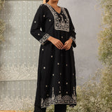 Hiral Classic Black Embroidered Modal Chanderi Mid- Co-ord Set for Women