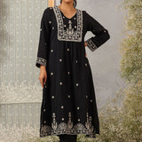 Hiral Classic Black Embroidered Modal Chanderi Mid- Co-ord Set for Women