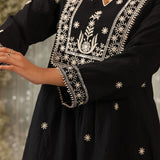 Hiral Classic Black Embroidered Modal Chanderi Mid- Co-ord Set for Women
