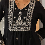 Hiral Classic Black Embroidered Modal Chanderi Mid- Co-ord Set for Women