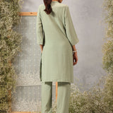Rehanshi Seafoam Green Embroidered Rayon Slub Mid Co-ord set for Women