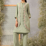 Rehanshi Seafoam Green Embroidered Rayon Slub Mid Co-ord set for Women