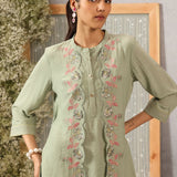 Rehanshi Seafoam Green Embroidered Rayon Slub Mid Co-ord set for Women