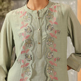 Rehanshi Seafoam Green Embroidered Rayon Slub Mid Co-ord set for Women