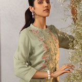 Rehanshi Seafoam Green Embroidered Rayon Slub Mid Co-ord set for Women