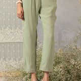 Rehanshi Seafoam Green Embroidered Rayon Slub Mid Co-ord set for Women