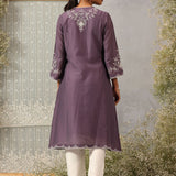 Aks Purple Embroidered Modal Chanderi Tunic for Women