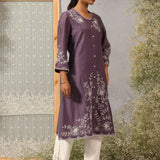 Aks Purple Embroidered Modal Chanderi Tunic for Women